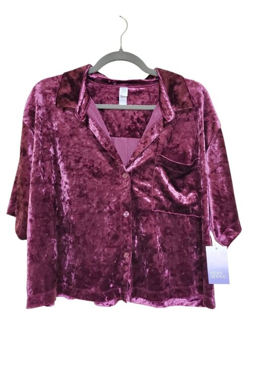 stars above Other - Stars Above Women's Maroon Crushed Velvet Button Up Cropped PJ Top NWT Size XL